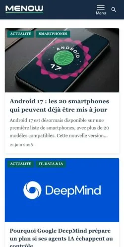 Aperçu du site Menow, média de France pour articles sponsorisés