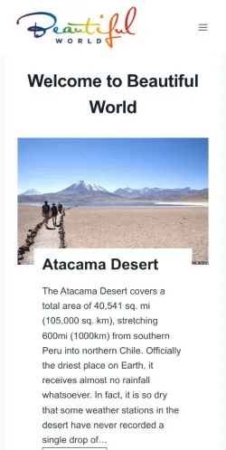 Preview of the Beautiful World Travel Guide website, a media outlet in United States for sponsored articles