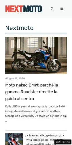 Vista previa del sitio Nextmoto, medio de Italia para artículos patrocinados