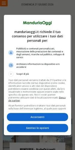 Anteprima del sito ManduriaOggi, media di Italia per articoli sponsorizzati