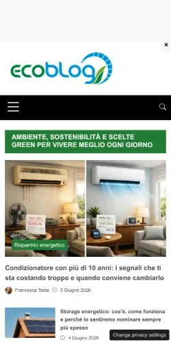 Forhåndsvisning av nettstedet Ecoblog, medium fra Italia for sponsede artikler