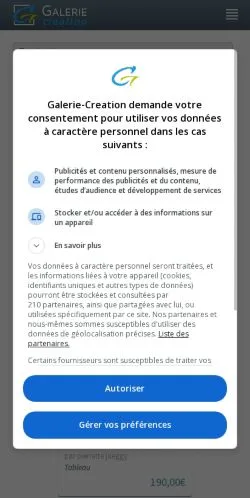 Vista previa del sitio Galerie-Creation, medio de Francia para artículos patrocinados
