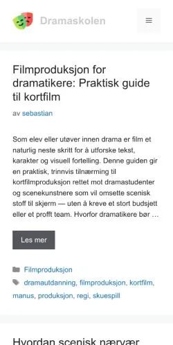 Podgląd witryny Dramaskolen.com, medium z kraju Norwegia do artykułów sponsorowanych