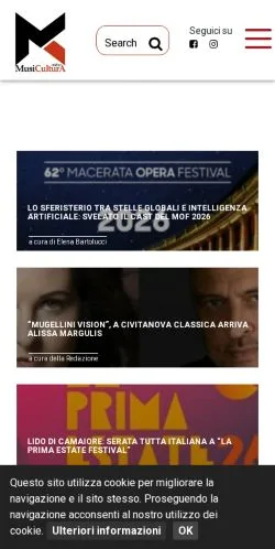 Pré-visualização do site MusiCulturA Online, meio de Itália para artigos patrocinados