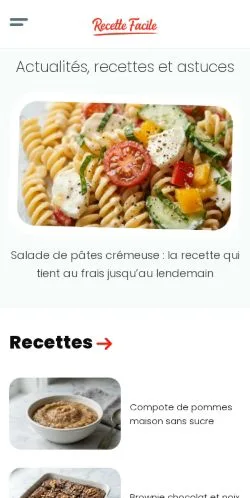 Vista previa del sitio Recette Facile, medio de Francia para artículos patrocinados
