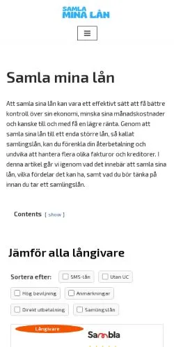 Anteprima del sito Samla Mina Lån, media di Svezia per articoli sponsorizzati