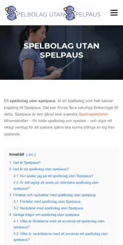 스폰서 기사용 스웨덴 매체 Spelbolag Utan Spelpaus 사이트 미리보기