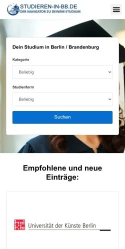 Anteprima del sito Studieren Berlin Brandenburg, media di Germania per articoli sponsorizzati