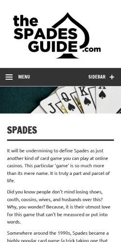 Podgląd witryny The Spades Guide, medium z kraju Stany Zjednoczone do artykułów sponsorowanych