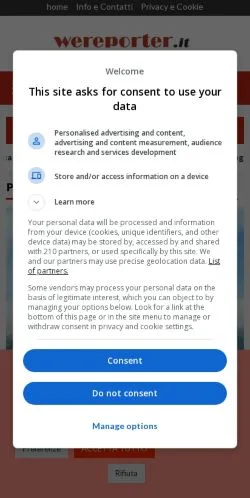 Anteprima del sito weReporter, media di Italia per articoli sponsorizzati