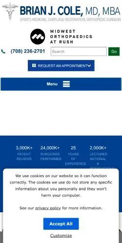 Preview of the Dr. Brian Cole website, a media outlet in United States for sponsored articles