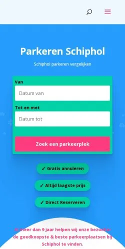 Anteprima del sito Parkeren Schiphol Vergelijk, media di Paesi Bassi per articoli sponsorizzati