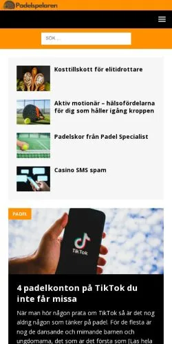 Anteprima del sito Padelspelaren, media di Svezia per articoli sponsorizzati