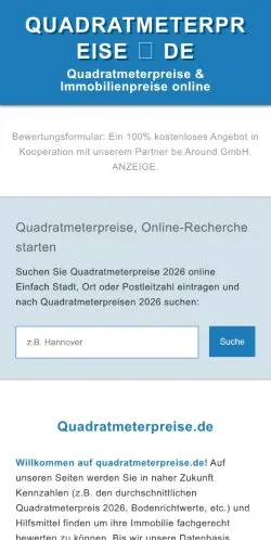 Vista previa del sitio Quadratmeterpreise, medio de Alemania para artículos patrocinados