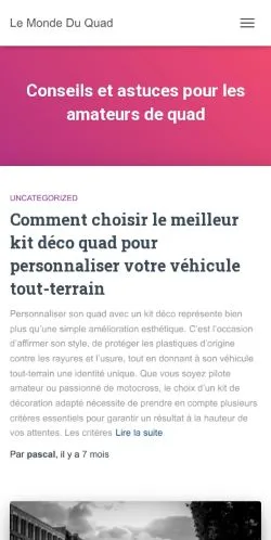 Aperçu du site Le Monde Du Quad, média de France pour articles sponsorisés