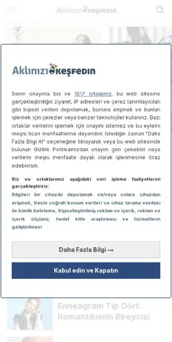 Pré-visualização do site Aklınızı Keşfedin, meio de Turquia para artigos patrocinados