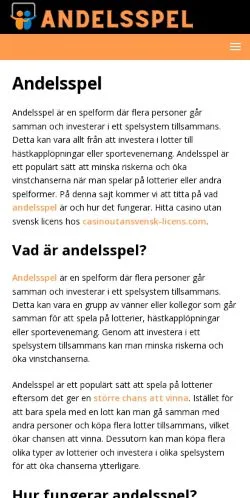 スポンサード記事向けのスウェーデンメディア、Spela andelsspel med Andelsspel.nuのサイトプレビュー