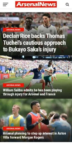 스폰서 기사용 영국 매체 Arsenal News 사이트 미리보기