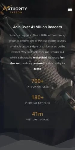 スポンサード記事向けのアメリカ合衆国メディア、Authority Tattooのサイトプレビュー