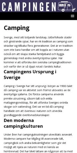 스폰서 기사용 스웨덴 매체 Campingen 사이트 미리보기