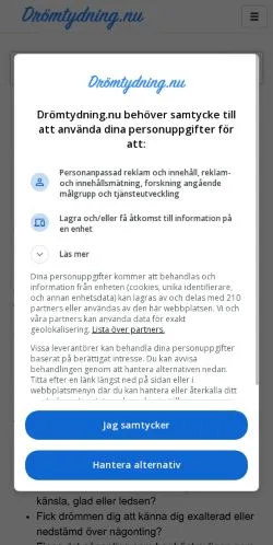 スポンサード記事向けのスウェーデンメディア、drömtydningのサイトプレビュー
