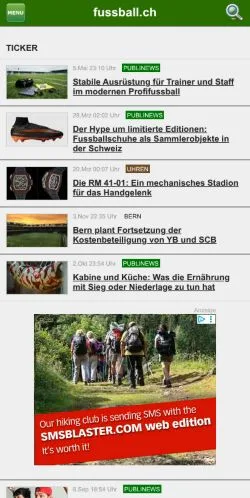 Podgląd witryny Fussball Tech, medium z kraju Szwajcaria do artykułów sponsorowanych