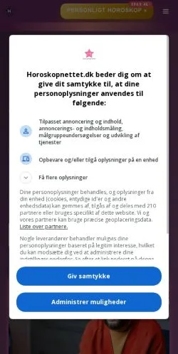 Podgląd witryny Horoskopnettet, medium z kraju Dania do artykułów sponsorowanych