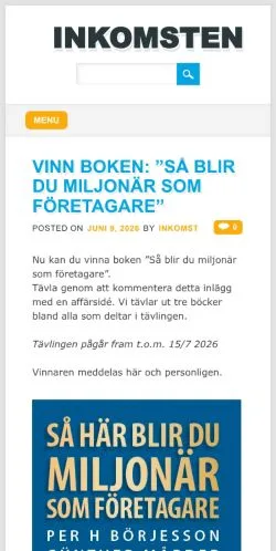 Aperçu du site Inkomsten, média de Suède pour articles sponsorisés