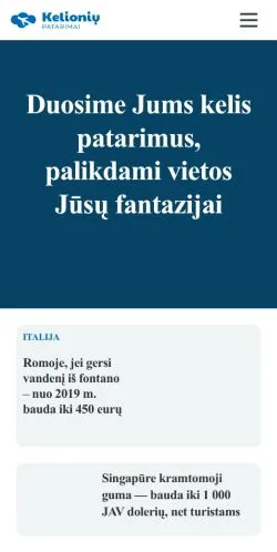 Anteprima del sito Kelionių Patarimai, media di Lituania per articoli sponsorizzati