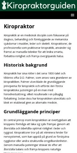Anteprima del sito Kiropraktorguiden, media di Svezia per articoli sponsorizzati