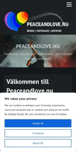 Anteprima del sito Peace & Love, media di Svezia per articoli sponsorizzati