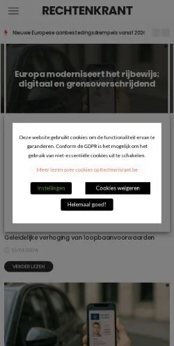 Anteprima del sito Rechtenkrant, media di Belgio per articoli sponsorizzati