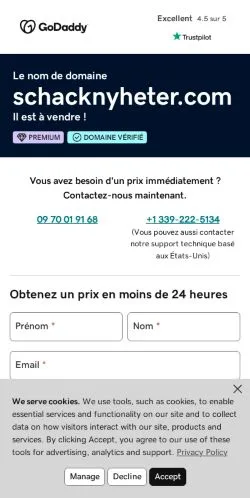 スポンサード記事向けのスウェーデンメディア、Schacknyheterのサイトプレビュー