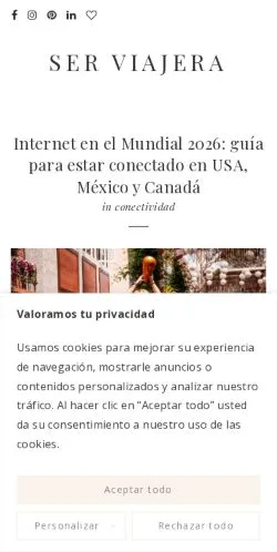 Anteprima del sito Ser Viajera, media di Spagna per articoli sponsorizzati
