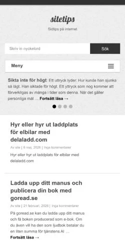 Preview of the Sitetips website, a media outlet in Sweden for sponsored articles