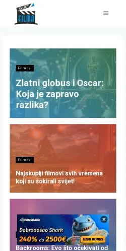 Anteprima del sito Svijet Filma, media di Croazia per articoli sponsorizzati