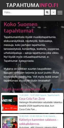 Anteprima del sito Tapahtumainfo, media di Finlandia per articoli sponsorizzati