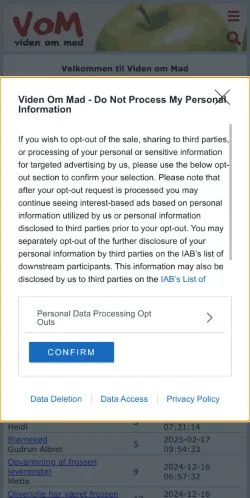 Anteprima del sito Viden Om Mad, media di Danimarca per articoli sponsorizzati