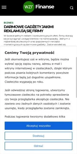 Anteprima del sito WZR, media di Polonia per articoli sponsorizzati