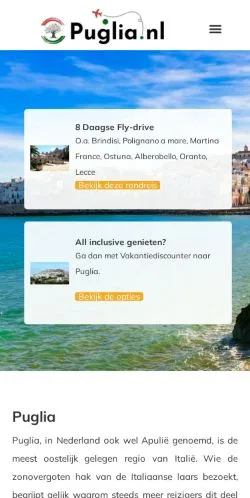 Podgląd witryny Puglia Vakantie, medium z kraju Holandia do artykułów sponsorowanych