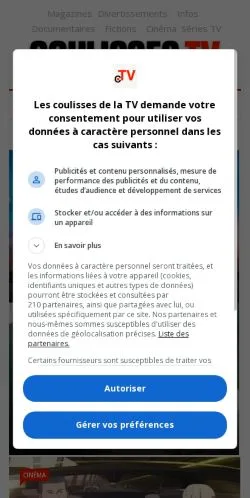 Anteprima del sito Coulisses TV, media di Francia per articoli sponsorizzati