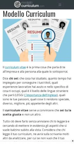 Förhandsvisning av webbplatsen Modello Curriculum, medium i Italien för sponsrade artiklar