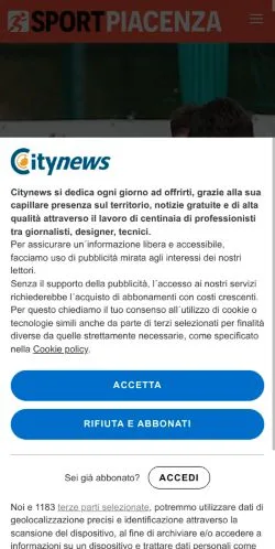 Anteprima del sito SportPiacenza, media di Italia per articoli sponsorizzati