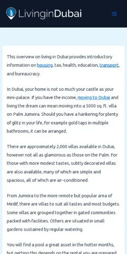 Podgląd witryny Living in Dubai, medium z kraju Stany Zjednoczone do artykułów sponsorowanych