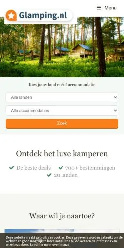 スポンサード記事向けのオランダメディア、Glampingのサイトプレビュー