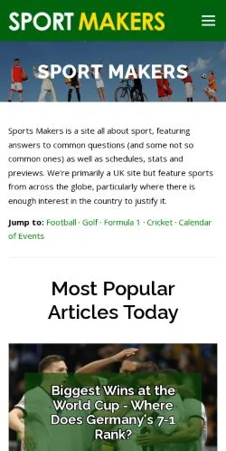 Anteprima del sito Sport Makers, media di Regno Unito per articoli sponsorizzati