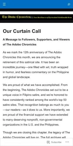 スポンサード記事向けのアメリカ合衆国メディア、The Adobo Chroniclesのサイトプレビュー