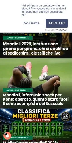 스폰서 기사용 이탈리아 매체 Calcio d'Angolo 사이트 미리보기