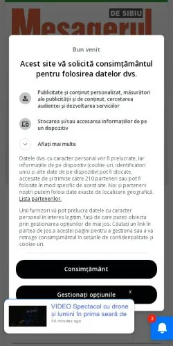 Anteprima del sito Mesagerul De Sibiu, media di Romania per articoli sponsorizzati
