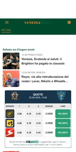 Anteprima del sito Tutto Venezia Sport, media di Italia per articoli sponsorizzati